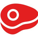 A red steak icon with simple, stylized design.
