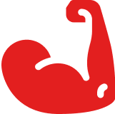 A red silhouette of a flexed bicep muscle.