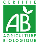 Green 'AB' logo with 'Agriculture Biologique' text for organic certification.
